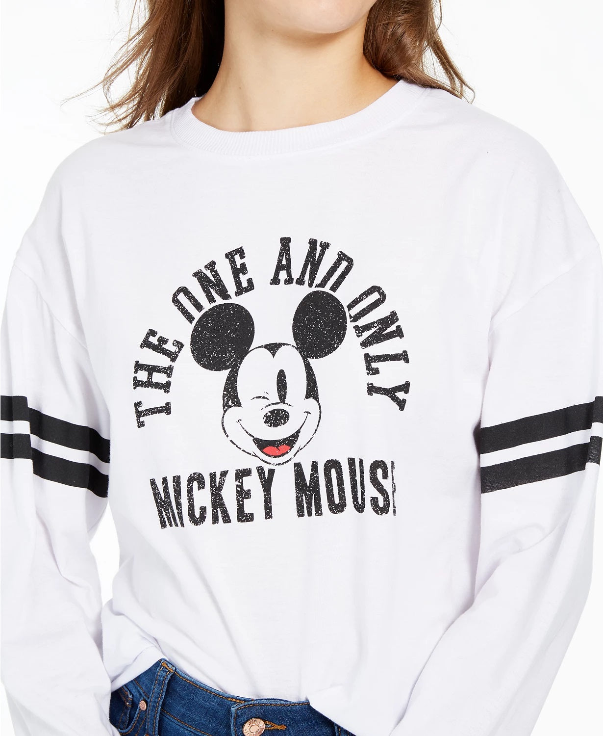 Blusa de algodão Disney Mickey da Modern Lux Junior, branca, tamanho grande
