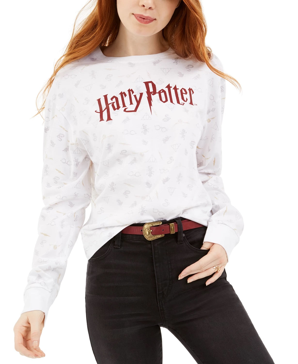 Camiseta gráfica Harry Potter da Warner Brothers Juniors, tamanho grande, branca