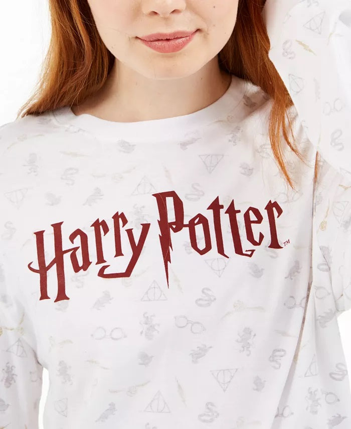 Camiseta gráfica Harry Potter da Warner Brothers Juniors, tamanho grande, branca