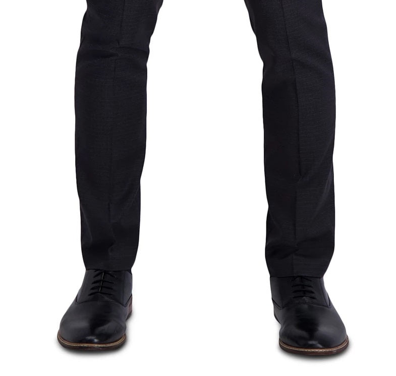 Calça social Kenneth Cole Reaction masculina extra slim fit, com estampa xadrez micro xadrez, cinza escuro, tamanho 34x32