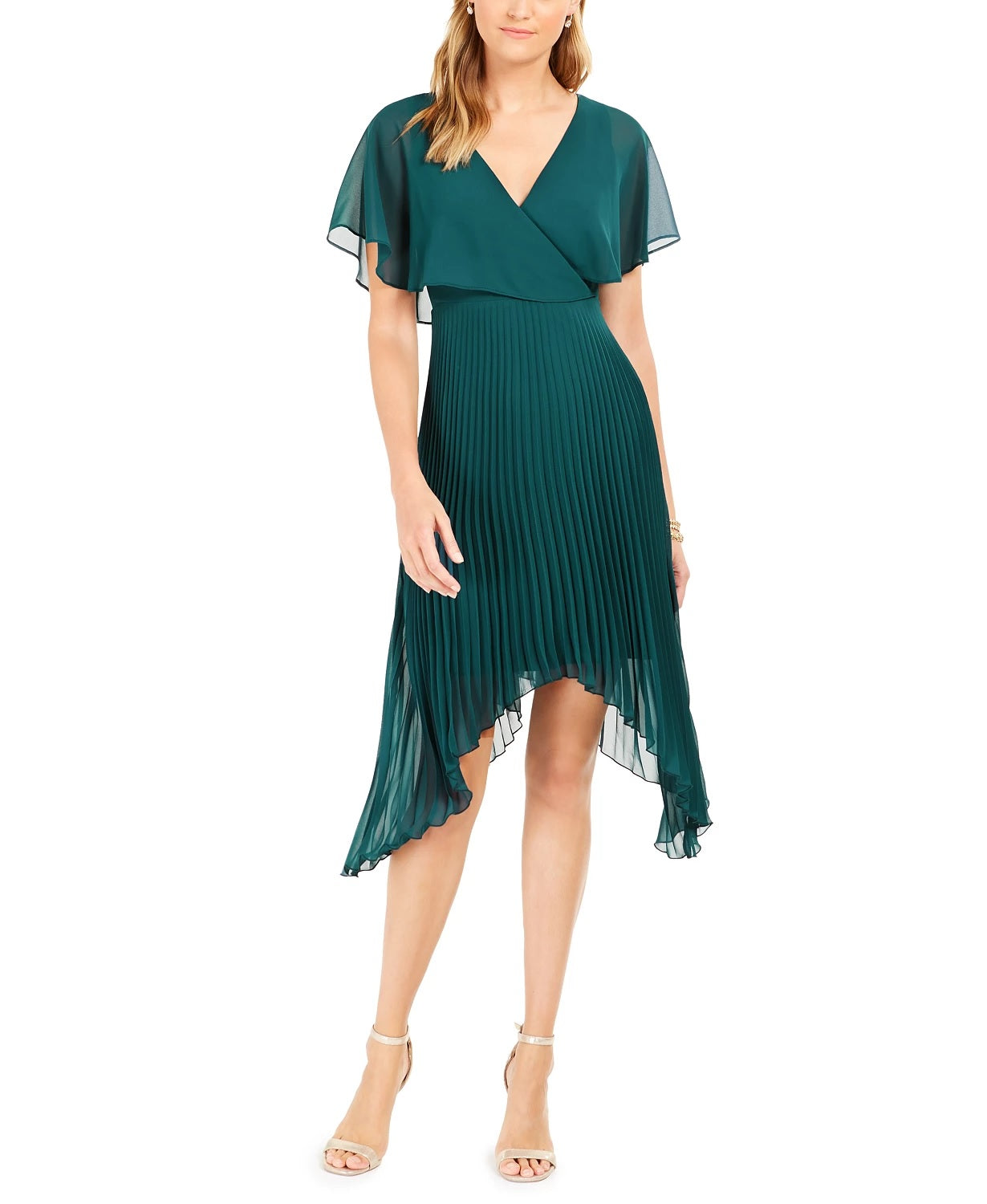 Vestido plissado de chiffon feminino Kensie, verde, tamanho 0