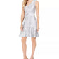 Vestido feminino com babados e cinto Obi em mosaico N Natori, prateado, tamanho 16