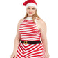 Vestido listrado plus size da Planet Gold feminino, estilo flare, com chapéu de Papai Noel, vermelho, tamanho 2X
