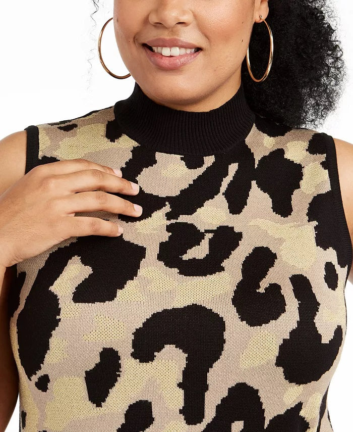 Vestido justo feminino Derek Heart da Planet Gold, tamanho grande, com glitter e estampa de leopardo, preto, tamanho extragrande