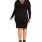 Vestido justo feminino Planet Gold Plus Size com amarração nas costas, preto, tamanho extra grande