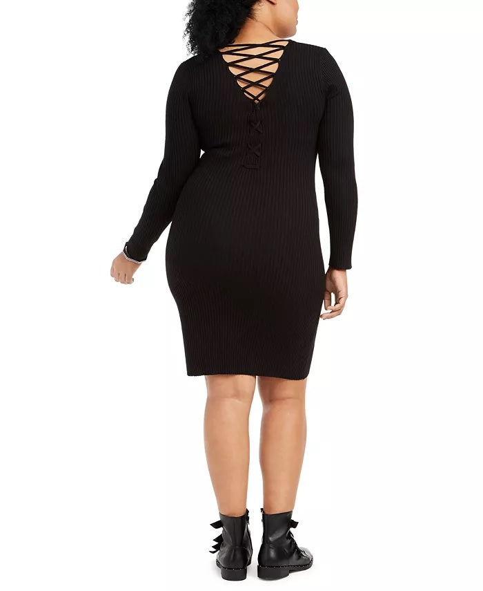 Vestido justo feminino Planet Gold Plus Size com amarração nas costas, preto, tamanho extra grande