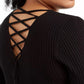 Vestido justo feminino Planet Gold Plus Size com amarração nas costas, preto, tamanho extra grande