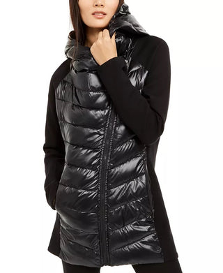 Jaqueta Puffer Assimétrica Feminina Calvin Klein Mix-Media Preta Tamanho X-G