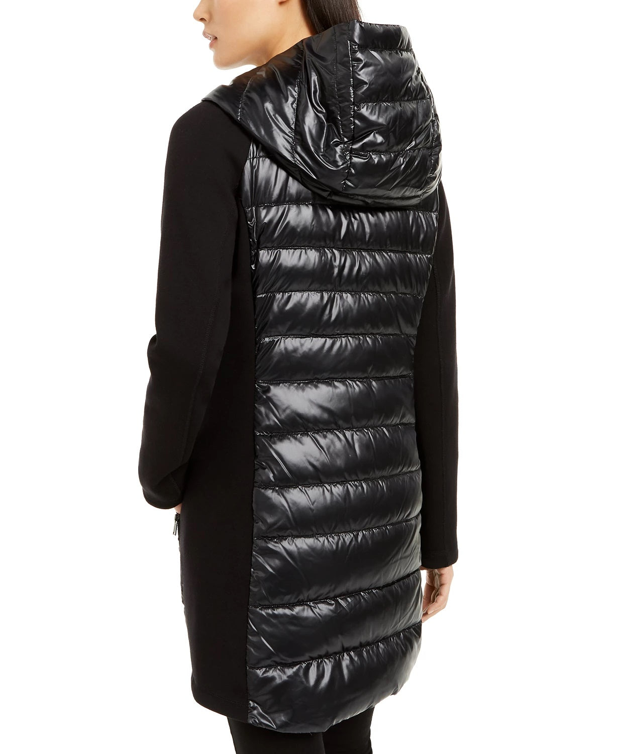 Jaqueta Puffer Assimétrica Feminina Calvin Klein Mix-Media Preta Tamanho X-G