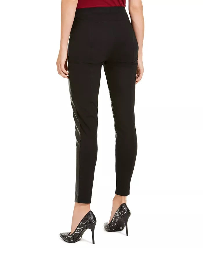Leggings Moto Michael Kors Femininas em Couro Sintético, Pretas, Tamanho Médio