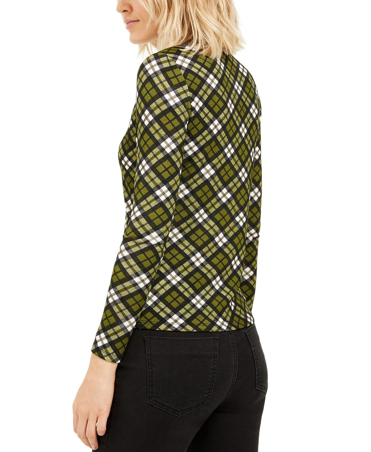 Blusa feminina xadrez Michael Kors de manga comprida, tamanho regular e pequeno, verde, tamanho pequeno