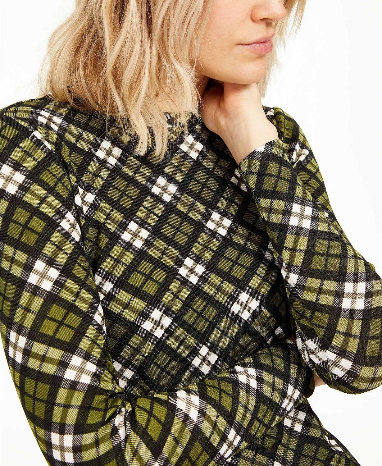 Blusa feminina xadrez Michael Kors manga comprida verde tamanho extragrande