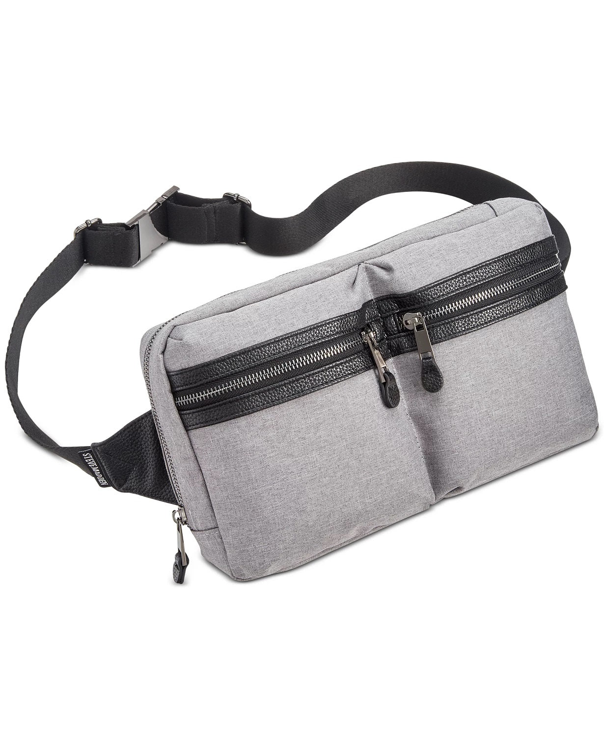 Bolsa de cintura masculina Steve Madden com dois bolsos, cinza, tamanho regular