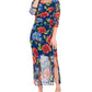 Vestido longo feminino estampado com fenda dupla, azul marinho, tamanho extragrande, da NY Collection