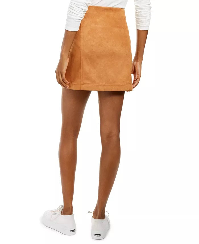 Minissaia com zíper de camurça sintética Love Fire Juniors, tamanho extragrande, marrom