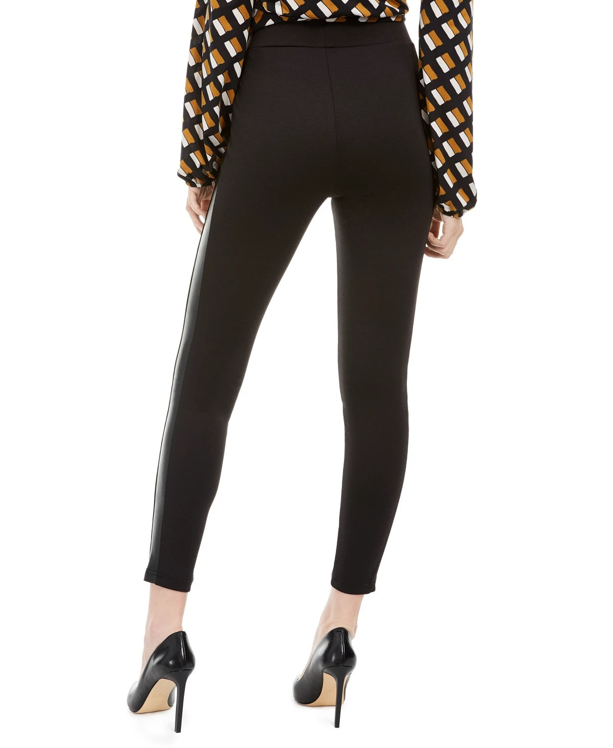Calça skinny listrada de couro sintético Love Fire Juniors, preta, tamanho X-S