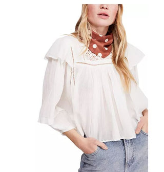 Blusa Laura com babados feminina Free People, branca, tamanho pequeno
