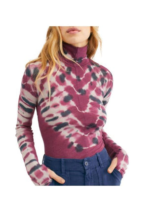 Camiseta feminina psicodélica com gola falsa, vermelha, tamanho X-S