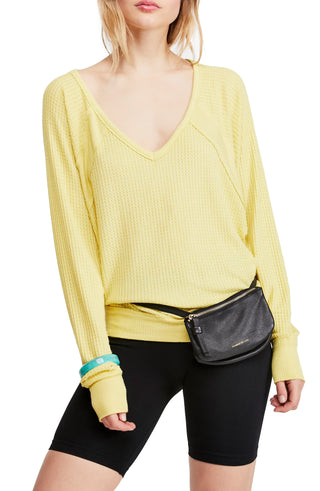 Camiseta térmica feminina Santa Clara da Free People, amarela, tamanho médio