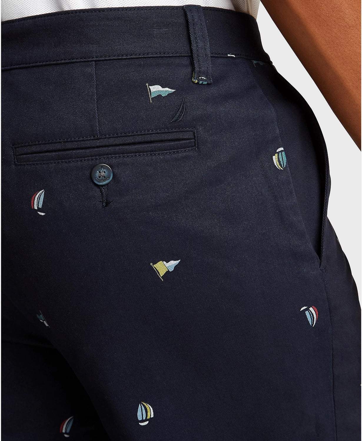 Calça de convés Nautica Icon Classic-Fit Stretch Sailboat com estampa de sarja, tamanho 33x30, masculina, azul