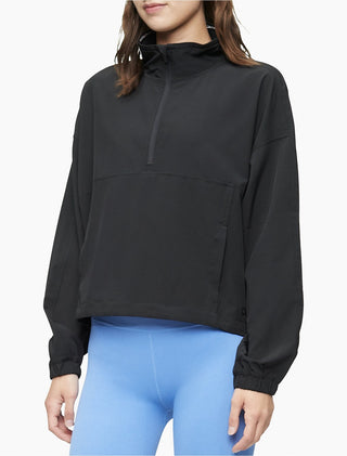 Calvin Klein Performance Pulôver feminino plus size com meio zíper, preto, tamanho 2X