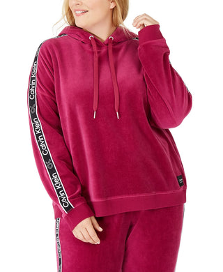 Calvin Klein Performance Moletom com capuz feminino plus size com logo e fita vermelho escuro tamanho 1X