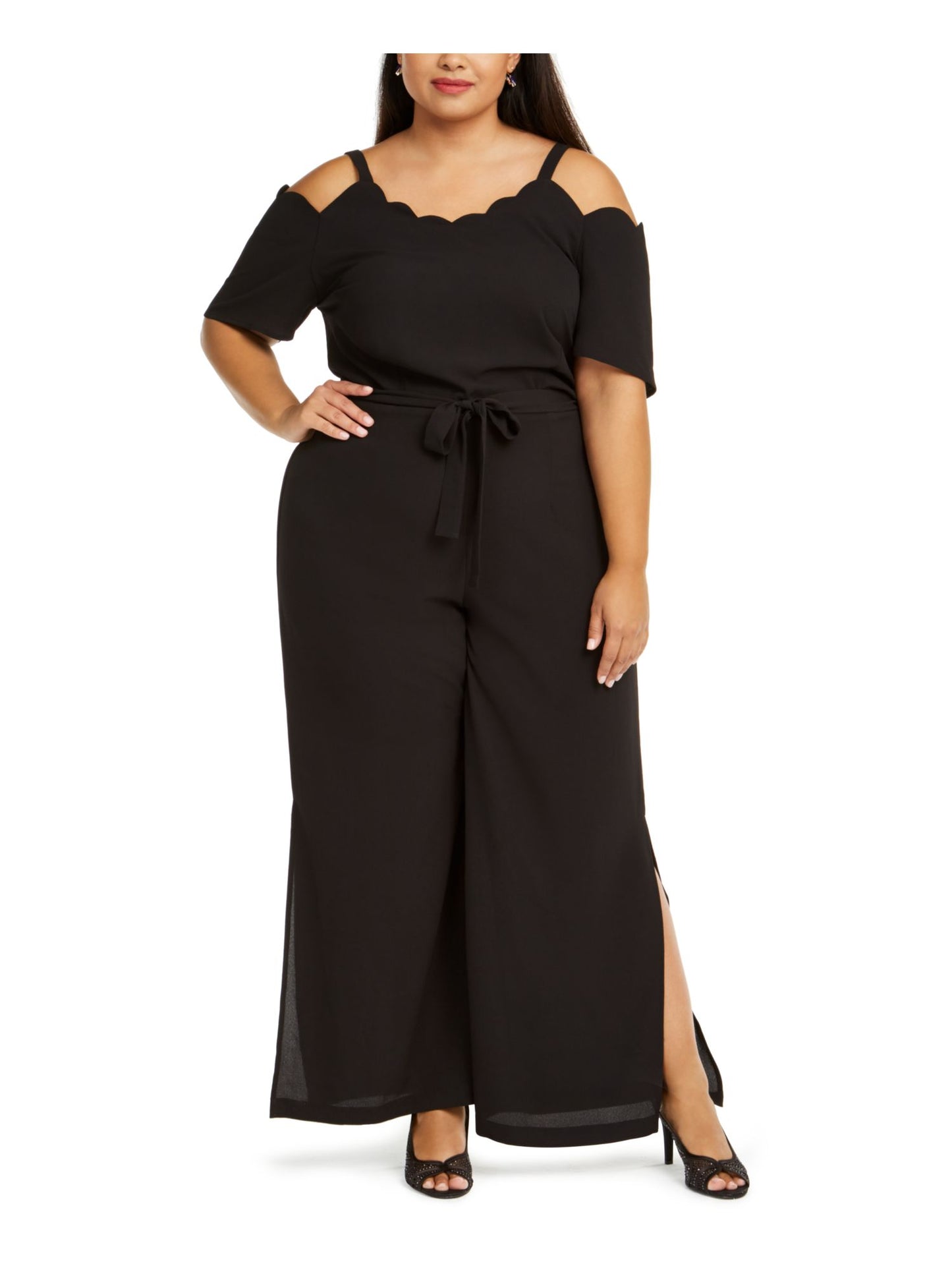 Macacão feminino Monteau plus size com fenda, preto, tamanho 1X