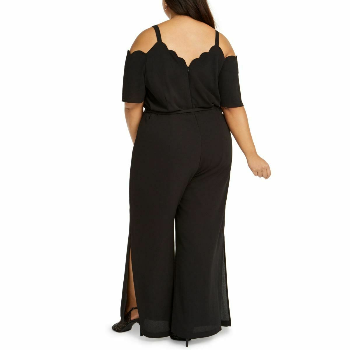 Macacão feminino Monteau plus size com fenda, preto, tamanho 1X