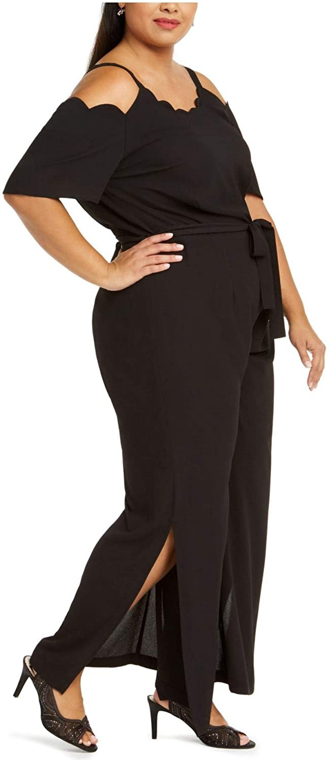 Macacão feminino Monteau plus size com fenda, preto, tamanho 1X