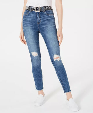 Dollhouse Juniors' Ripped Skinny Jeans With Belt Navy Size 11