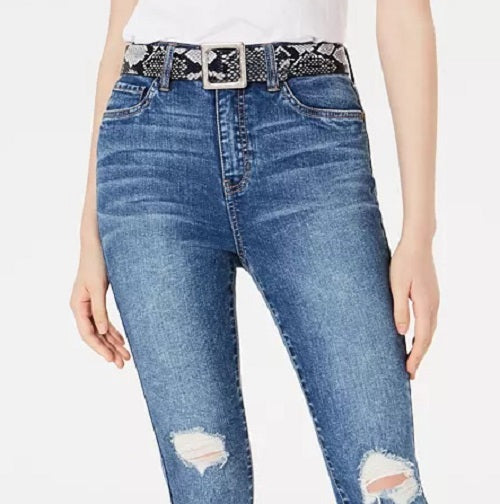 Calça jeans skinny rasgada com cinto da Dollhouse Juniors, tamanho 11, azul marinho