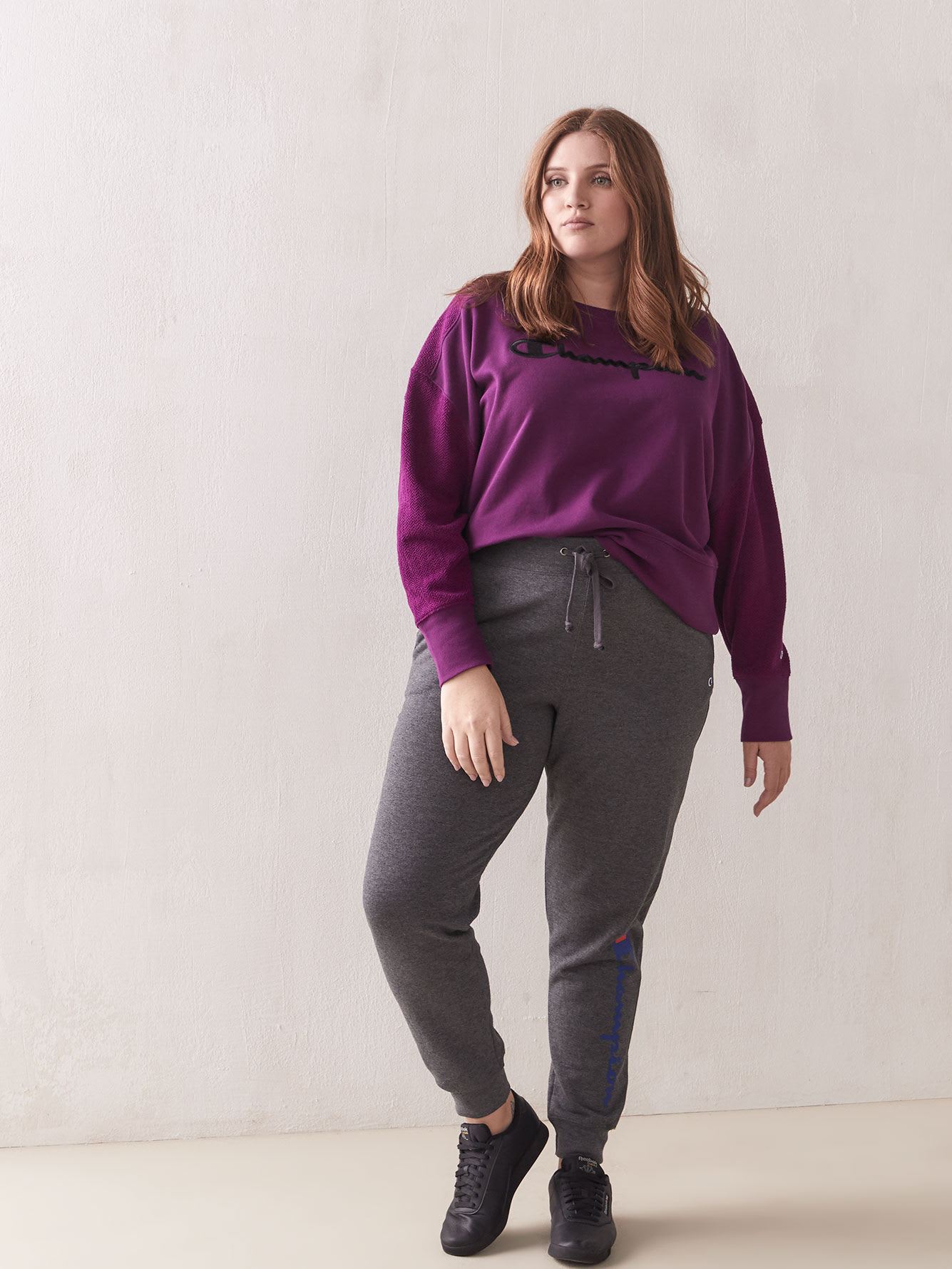 Moletom feminino plus size Heritage Herringbone, roxo escuro, tamanho 2X