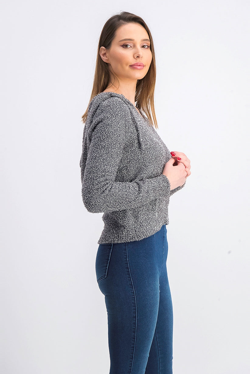 Moletom com capuz Crave Fame Juniors Marled Fuzzy, preto, tamanho extra grande