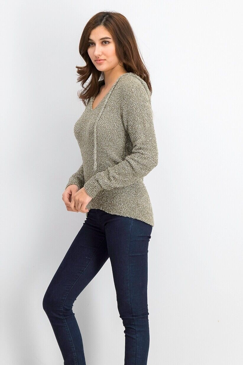 Moletom com capuz Crave Fame Juniors feminino mesclado e felpudo, verde-oliva, tamanho pequeno