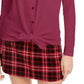 Blusa de malha waffle com amarração frontal Ultra Flirt Juniors, vermelho escuro, tamanho médio