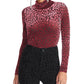 Blusa feminina Rachel Roy Val Flocked de gola alta, rosa, tamanho médio