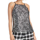 Top feminino Rachel Roy com estampa de malha, preto, tamanho médio