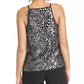 Top feminino Rachel Roy com estampa de malha, preto, tamanho médio