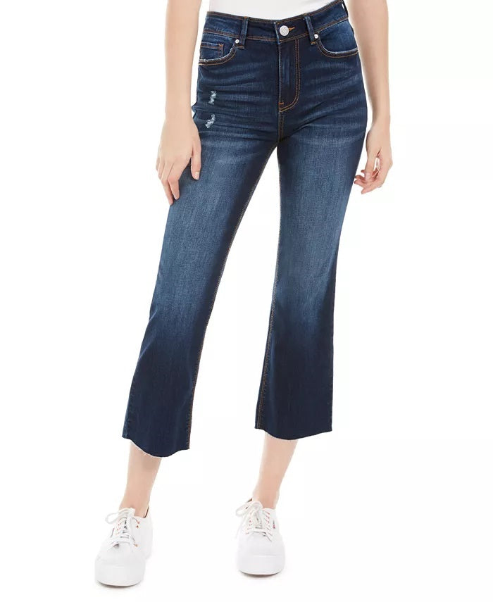 Calça jeans flare cropped rasgada Indigo Rein Juniors, azul escuro, tamanho 1