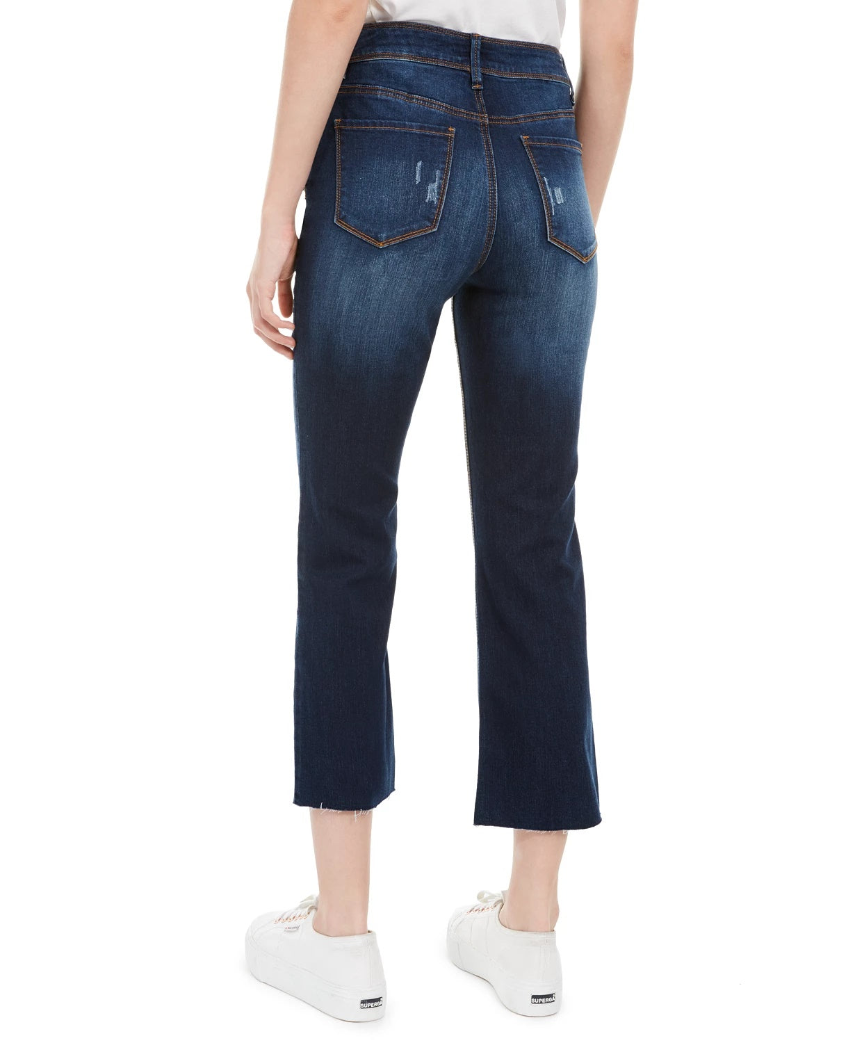 Calça jeans flare cropped rasgada Indigo Rein Juniors, azul escuro, tamanho 1