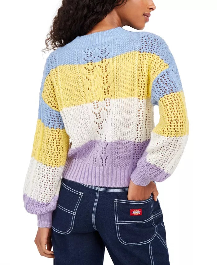 Suéter listrado com mangas bufantes Ultra Flirt Juniors, tamanho extra grande, azul