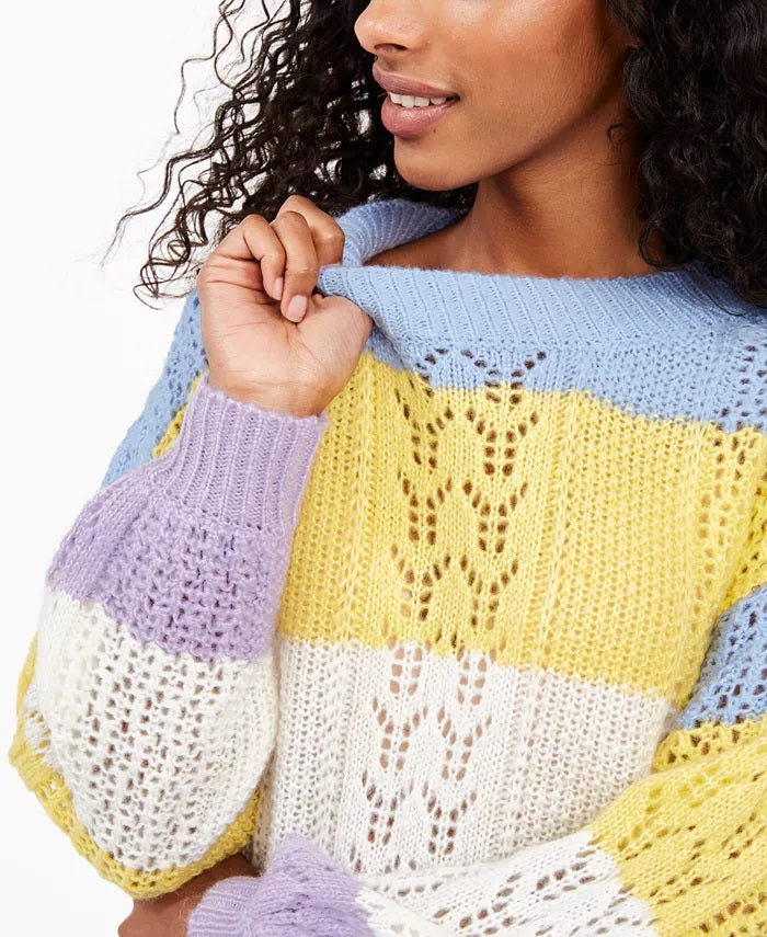 Suéter listrado com mangas bufantes Ultra Flirt Juniors, tamanho extra grande, azul