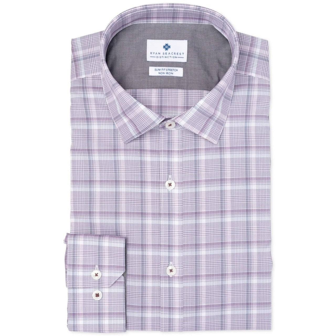 Camisa social masculina xadrez ametista Ryan Seacrest Distinction, roxo claro, tamanho 17 x 34-35 pol.