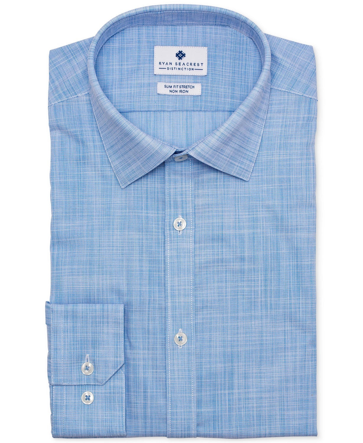 Camisa social masculina Ryan Seacrest Distinction Ultimate Slim-Fit, elástica, sem necessidade de passar, azul, tamanho 14,5 x 32-33