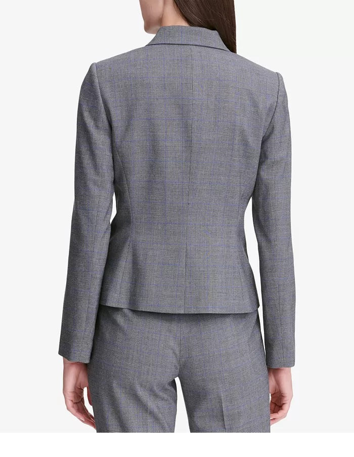 Jaqueta Calvin Klein Feminina Glen Plaid de Dois Botões, Prata, Tamanho 8