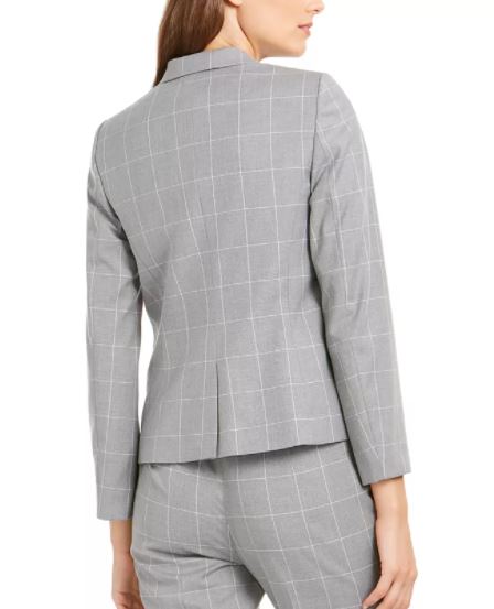 Calvin Klein Blazer Feminino com Estampa Windowpane e Botão Único Cinza Tamanho 6