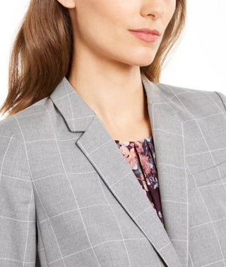 Calvin Klein Blazer Feminino com Estampa Windowpane e Botão Único Cinza Tamanho 6