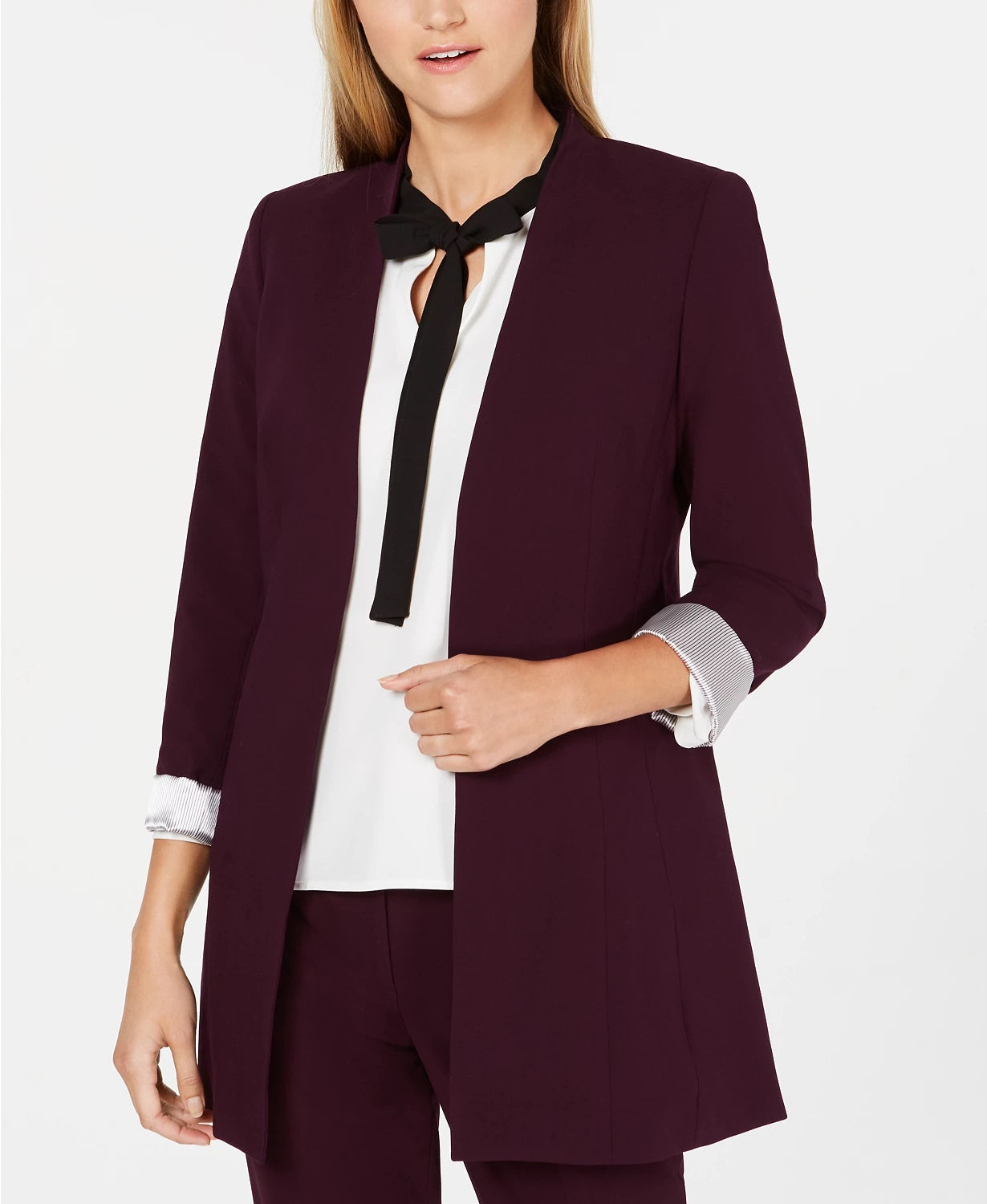 Calvin Klein Blazer Feminino Manga Rolada Frente Aberta Roxo Tamanho 12