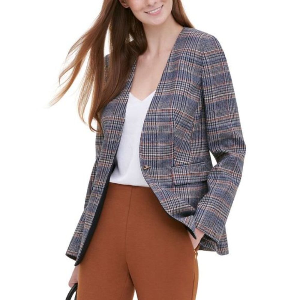 Calvin Klein Blazer Xadrez Tweed Feminino Marrom Tamanho 10