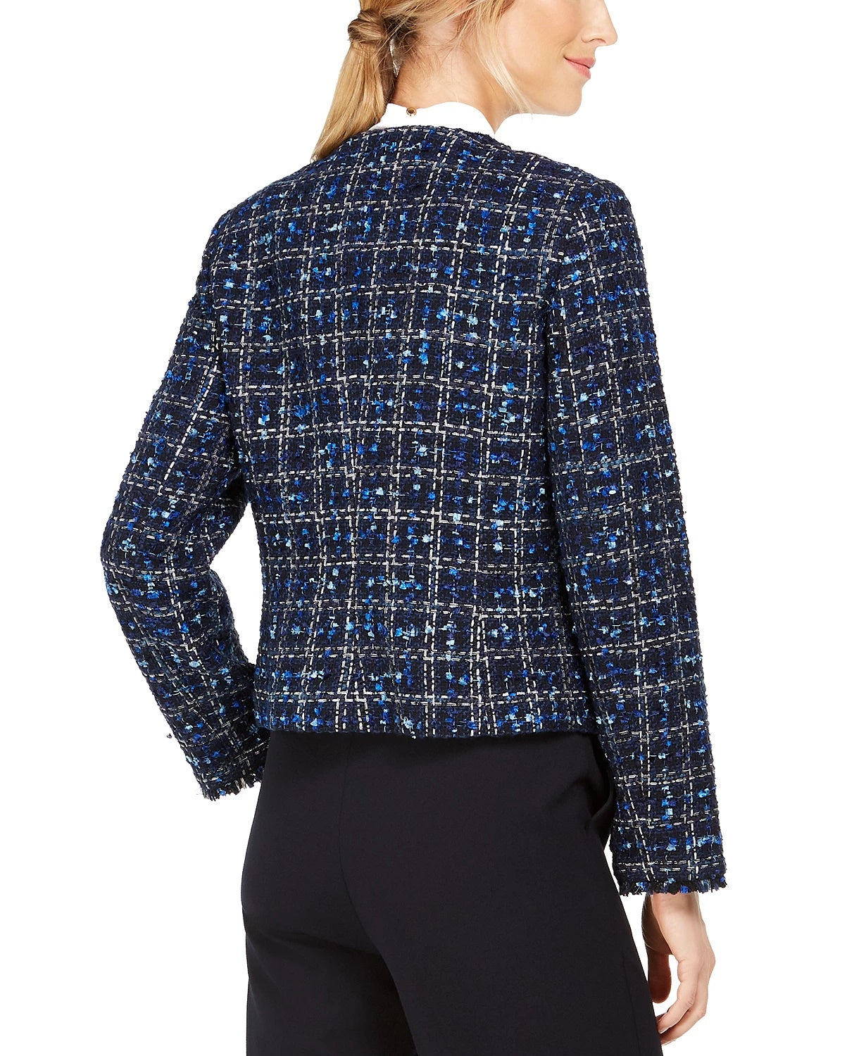 Jaqueta Calvin Klein Feminina Tweed Desfiada Azul Tamanho 6